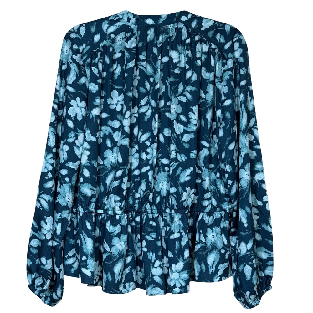 LOFT Floral Gathered Peplum Blouse 8 Petite Deep Forest Green - Picture 3 of 11